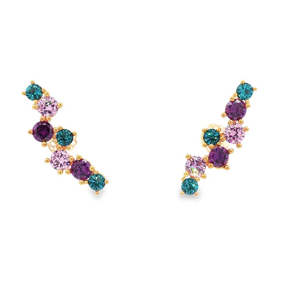 rainbow gold paraiba rosa ametista earrings central pin
