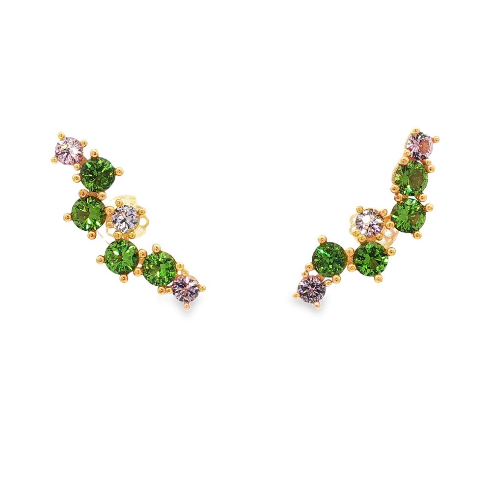 rainbow gold verde rosa earrings central pin