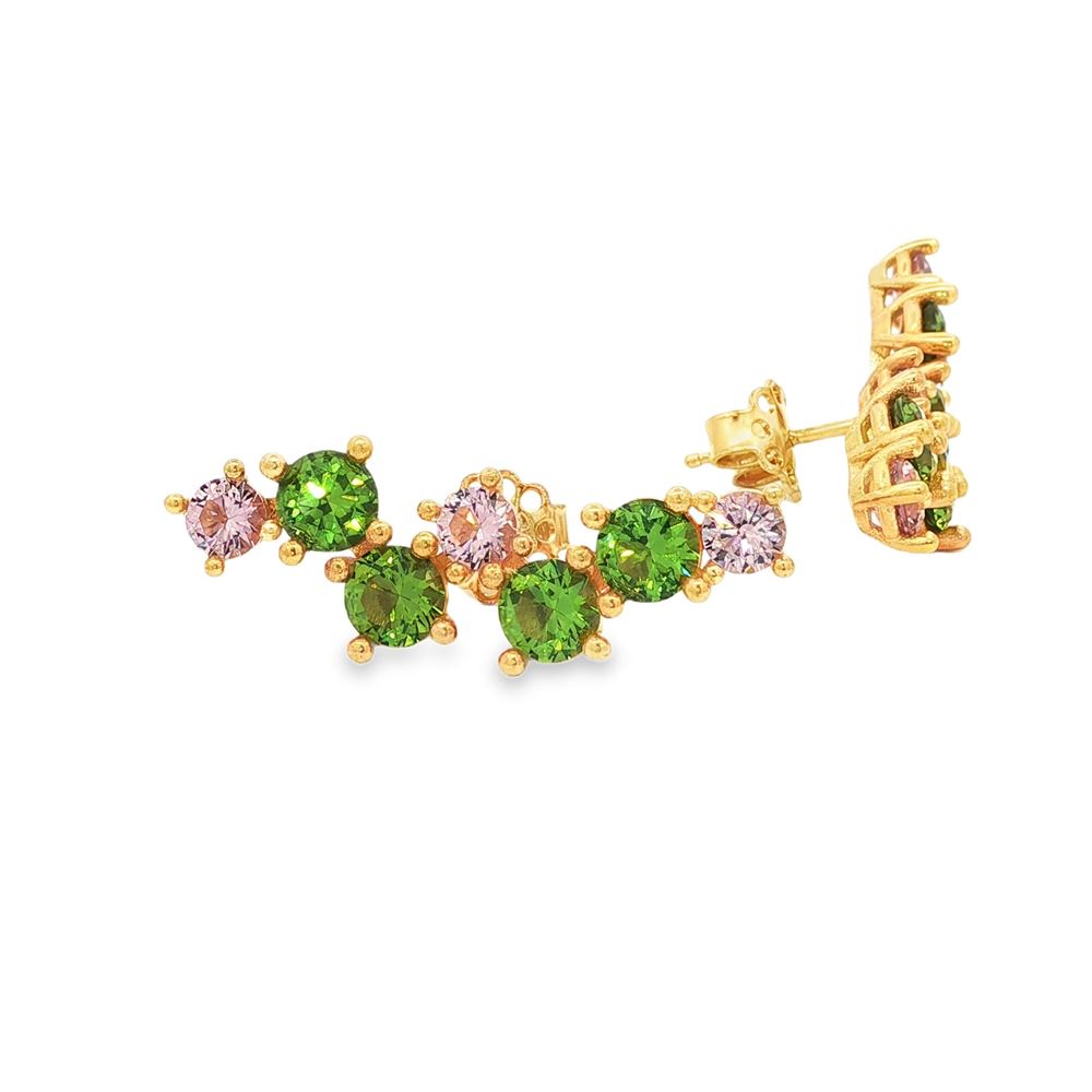 rainbow gold verde rosa earrings central pin