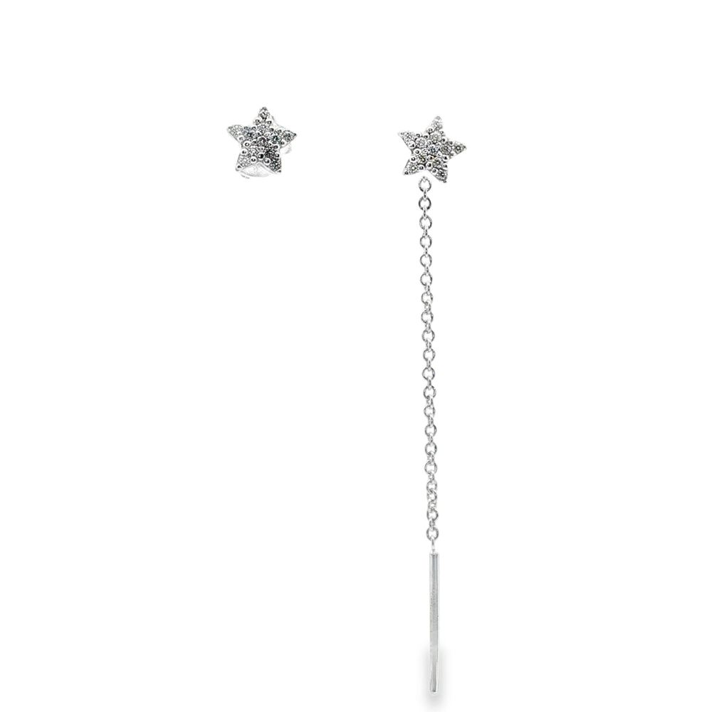 STARLIKE CHAIN&PIN CRYSTAL EARRINGS