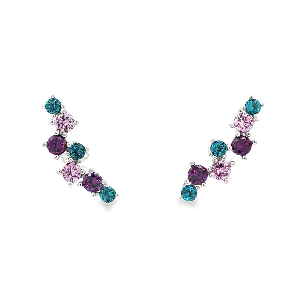 rainbow paraiba ametista rosa earrings central pin
