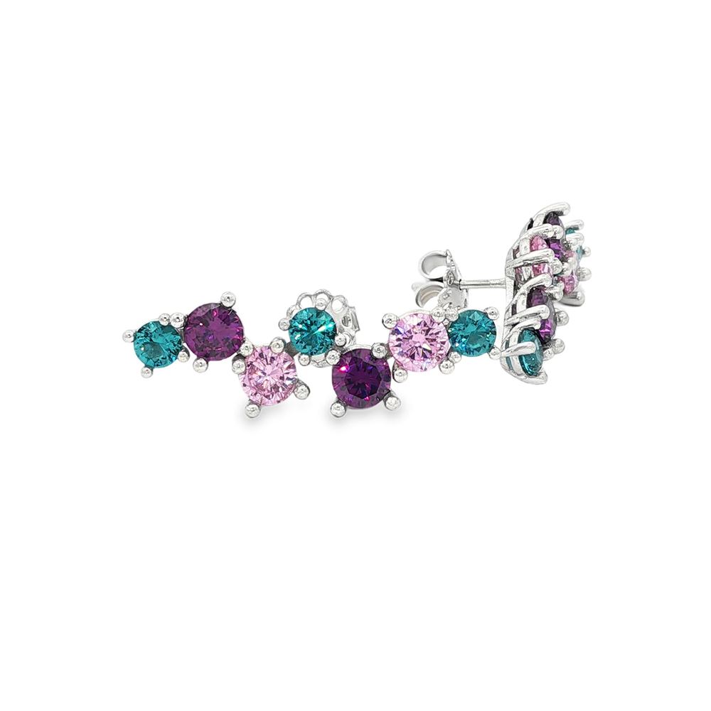rainbow paraiba ametista rosa earrings central pin