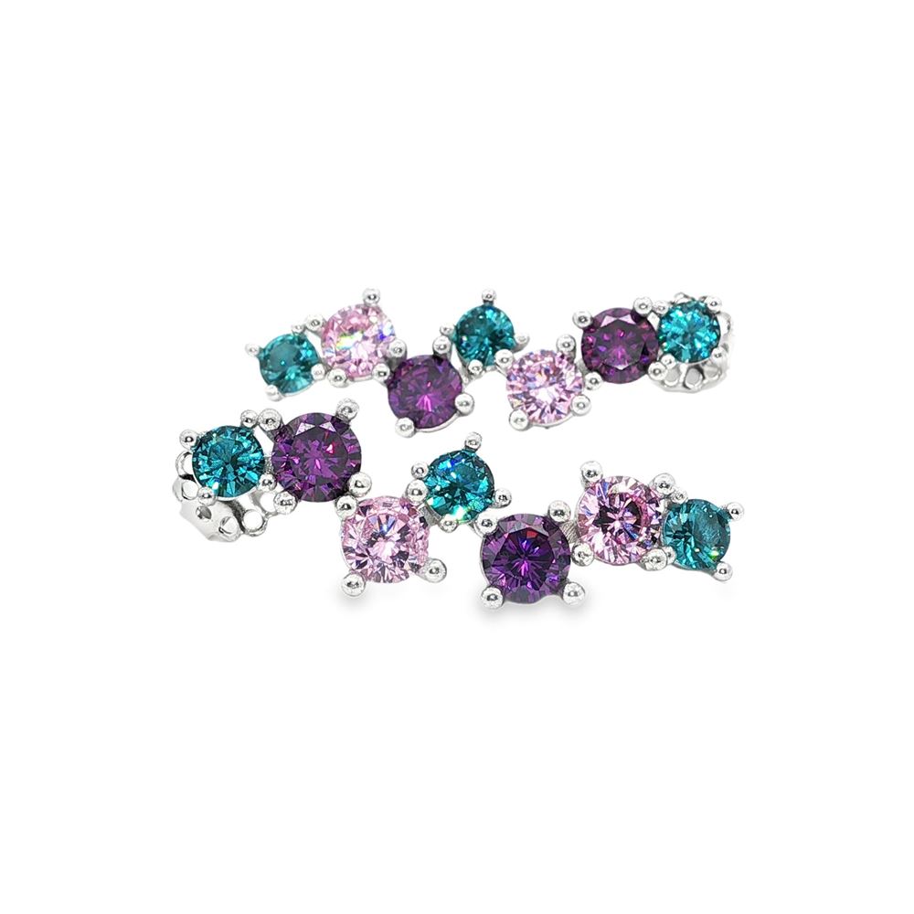 rainbow paraiba ametista rosa earrings lateral pin