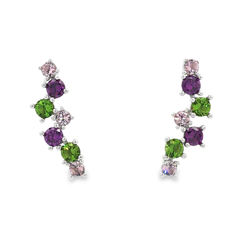 rainbow verde rosa ametista earrings lateral pin