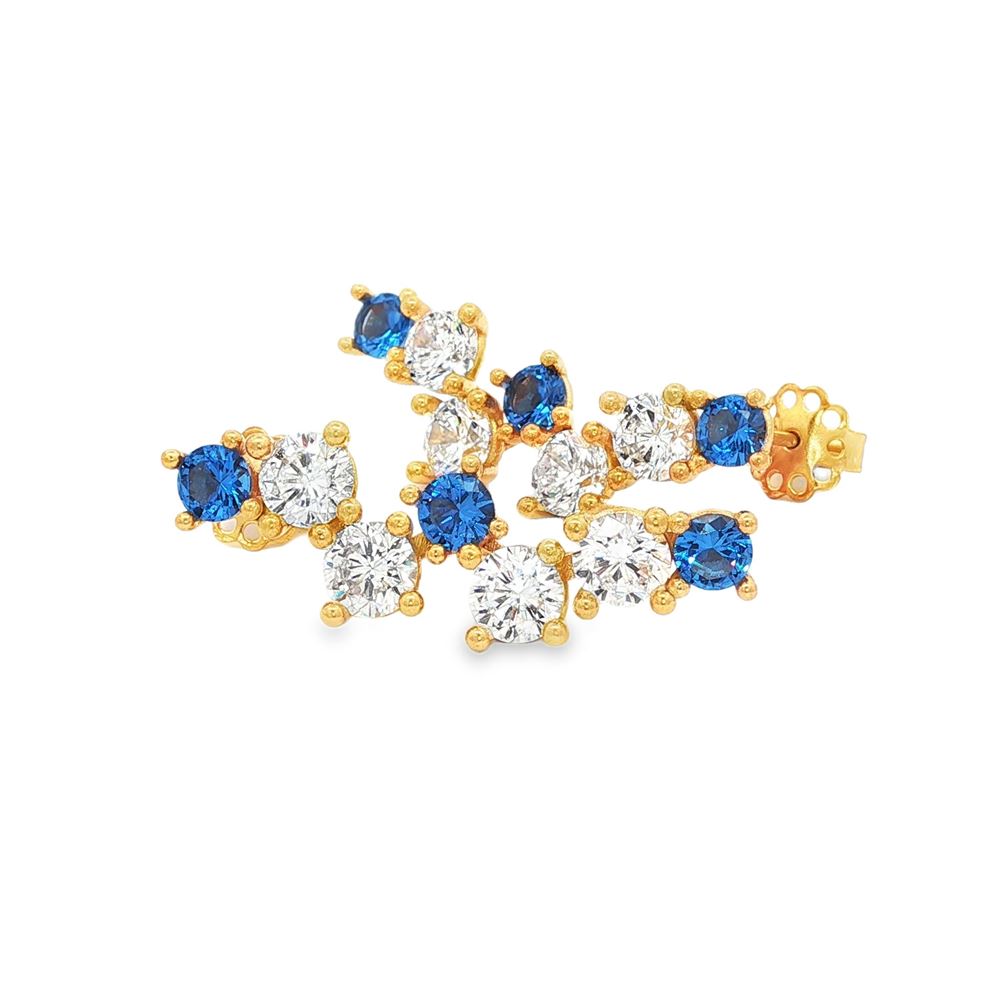 rainbow gold crystal blue earrings lateral pin