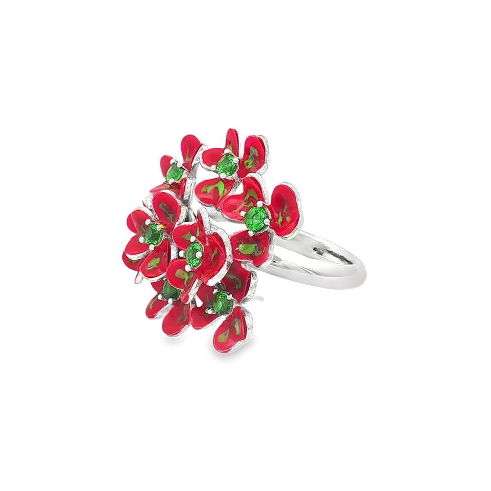 clover green stones red&green glazed ring