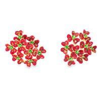 clover gold green stones red&green glazed earrings