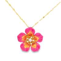 PLUMERIA GOLD CRYSTAL STONES PINK&YELLOW GLAZED NECKLACE