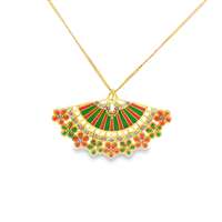 DIVA GOLD AMETISTA&GREEN STONES GREEN&ORANGE GLAZED NECKLACE