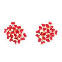 CLOVER GOLD CRYSTAL STONES ORANGE GLAZED EARRINGS