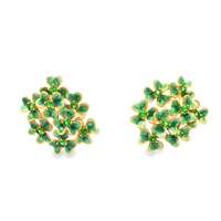CLOVER GOLD GREEN STONES GREEN GLAZED EARRINGS