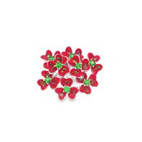 CLOVER GREEN STONES RED&GREEN GLAZED BROOCH