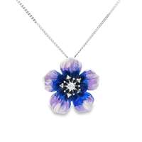PLUMERIA CRYSTAL STONES METALLIC BLUE GLAZED NECKLACE