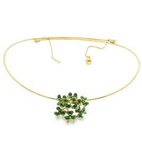 CLOVER GOLD GREEN STONES PEARLY GREEN GLAZED FLEX NECKLACE