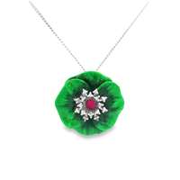 BLOSSOM CRYSTAL&RUBY STONES GREEN GLAZED NECKLACE