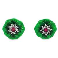 BLOSSOM CRYSTAL&RUBY STONES GREEN GLAZED EARRINGS