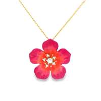 PLUMERIA GOLD CRYSTAL FUCSIA&ORANGE NECKLACE