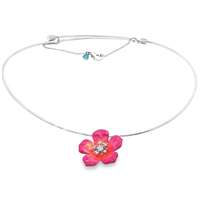 PLUMERIA CRYSTAL STONES FUCSIA&ORANGE GLAZED NECKLACE