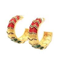 KALEDO GOLD BLUE STONES GREEN&RED GLAZED EARRINGS