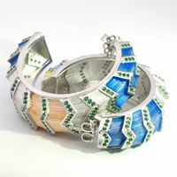 KALEDO GREEN STONES  BLUE GLAZED EARRINGS