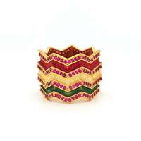 KALEDO GOLD RUBY STONES GREEN&RED GLAZED RING