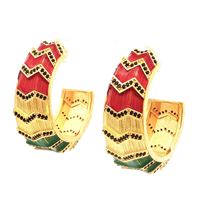 KALEDO GOLD BLACK STONES GREEN&RED GLAZED EARRINGS