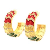 KALEDO GOLD CRYSTAL STONES GREEN&RED GLAZED EARRINGS