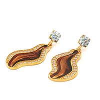 WAVE GOLD CRYSTAL STONES BROWN GLAZED EARRING