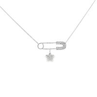 STARLIKE CRYSTAL SAFETY PIN LEADING STAR NECKLACE