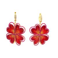 LUCKY BLOOM GOLD RUBY STONES ORANGE GLAZED EARRINGS