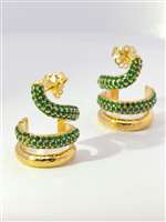 SNAKE (small) GOLD GREEN STONES EARRINGS